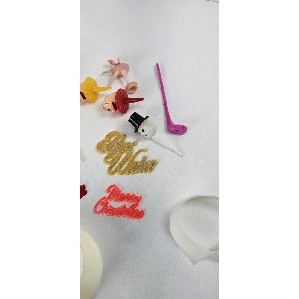 Lot Vintage Plastic Cake Toppers Picks Best Wishes Ballerina‎ Valentine Golf